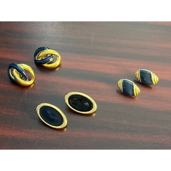 VTG Earring Lot of 3 Gold Tone Navy Enamel Napier Preppy Retro - Picture 1 of 7